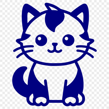 A simple line drawing of a cute cat in a sitting position.