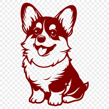 A full-body illustration of a sitting Corgi breed dog in a simple, detailed design.