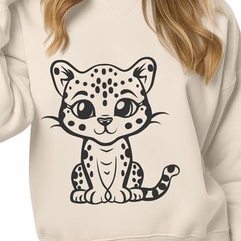 A cartoon illustration of a full-body ocelot sitting on its hind legs.
