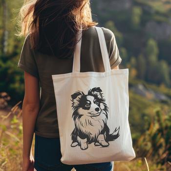 A small, fluffy Shetland sheepdog sitting on its haunches, with a calm expression.