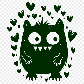 A cute monster design with love hearts, suitable for Halloween crafts or designs.