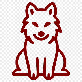 A simple line drawing of a sitting fox in profile view.