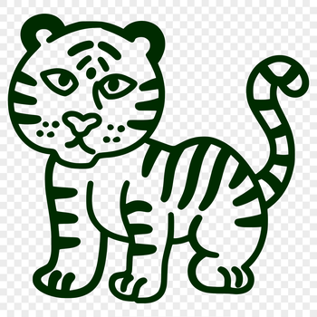 A simple line drawing of a tiger standing on its hind legs, depicted as a full-body animal illustration.