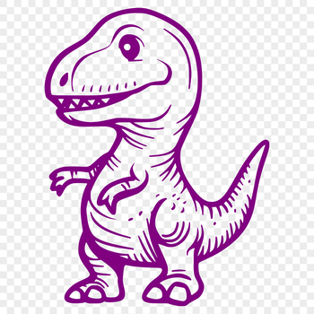 A full-body illustration of a Tyrannosaurus Rex dinosaur in a prehistoric landscape.