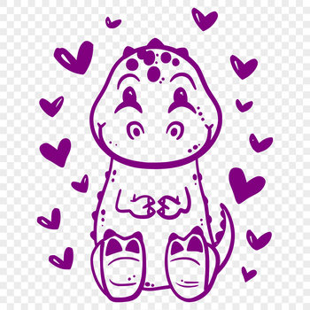 A small dinosaur with love hearts in the design, depicted as a cute prehistoric creature.