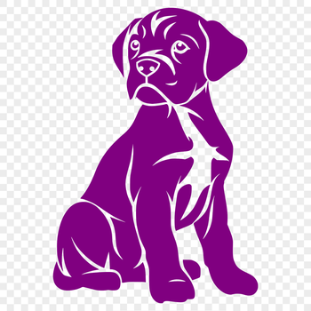 A cartoon illustration of a sitting dog with a wrinkled face and floppy ears, identified as a boxer breed.
