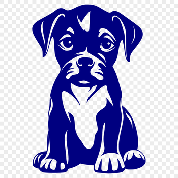A full-body illustration of a Boxer breed dog sitting on its hind legs.