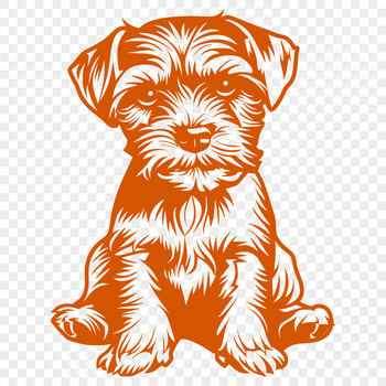 A full-body illustration of a miniature dog sitting on its haunches.