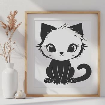 A sitting kitten in full-body view, depicted as a simple vector illustration.