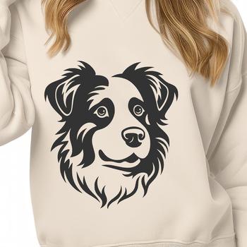 An illustration of a happy Australian Shepherd dog with its head held high.