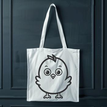 A simple line drawing of a cute farm animal, showing the full body of a chicken.