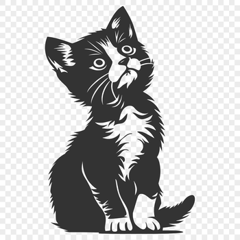 A small, furry cat sitting on its haunches, depicted in a simple vector style.