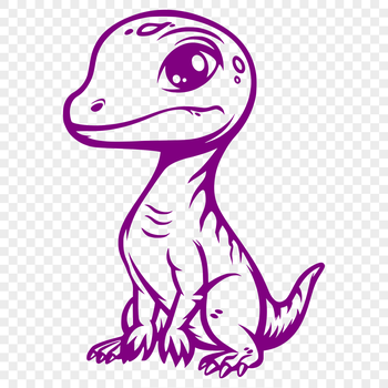 A full-body illustration of a baby dinosaur in prehistoric settings.