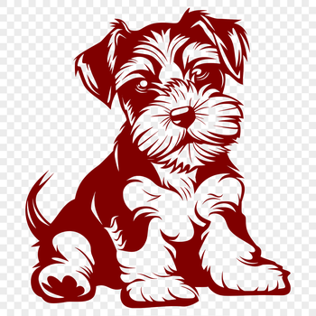 A detailed illustration of a sitting Miniature Schnauzer dog in full body view.