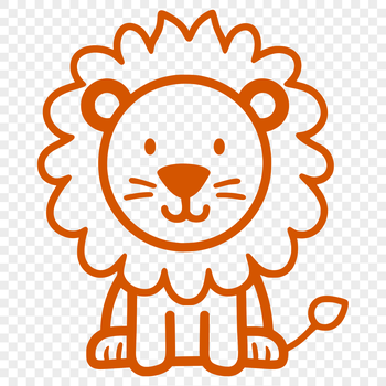 A simple line drawing of a lion sitting in a relaxed pose, showcasing its full body.