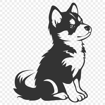 A full-body illustration of a Husky sitting on its haunches.