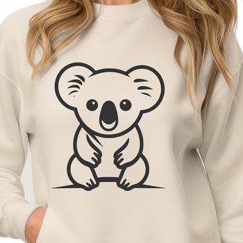 A simple line drawing of a cute koala sitting on the ground.