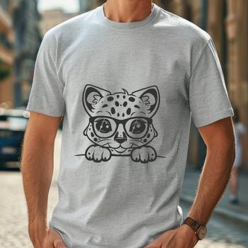 A close-up illustration of a big cat's head peeking out from behind glasses, depicted in a simplified vector style.