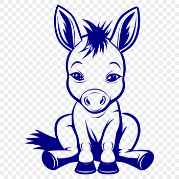 A cartoon donkey sitting on its haunches, depicted in vector format with clear lines and no loss of detail.