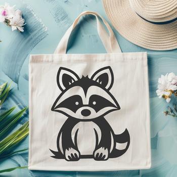 A simple line-drawn raccoon sitting in profile with full body visible.