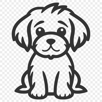 A simple line drawing of a sitting dog in various poses.