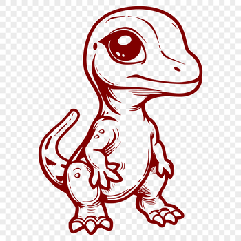 A cute, full-body illustration of a baby dinosaur in a prehistoric setting.