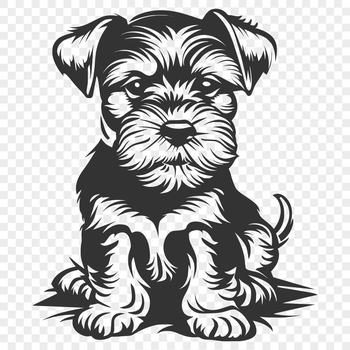 A full-body illustration of a miniature schnauzer breed of dog sitting.