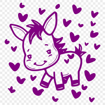 A full-body illustration of a standing donkey with love hearts, suitable for vector design and cutting machine projects.