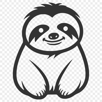 A simple line drawing of a sloth sitting on the ground.