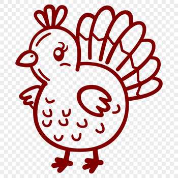 A simple line drawing of a farm animal, specifically a turkey, depicted in full body form.