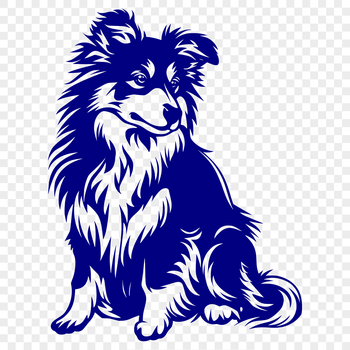 A full-body illustration of a sitting Shetland sheepdog with a cute expression.