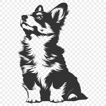 A vector design featuring a cute puppy-style depiction of a Welsh Corgi in a sitting position.