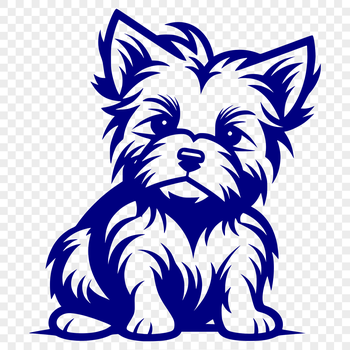 A full-body illustration of a small Yorkshire Terrier sitting on its haunches.