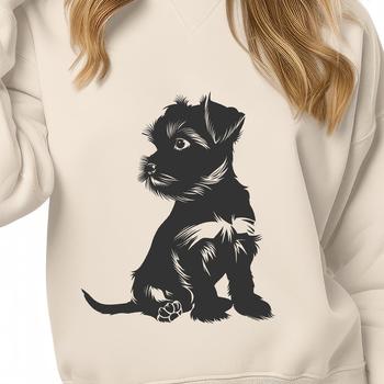 A close-up illustration of a full-body Miniature Schnauzer sitting in a natural pose.