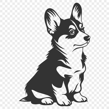 A sitting Corgi dog breed in full-body profile.