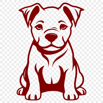 A simple line drawing of a sitting Pitbull puppy in full body view.