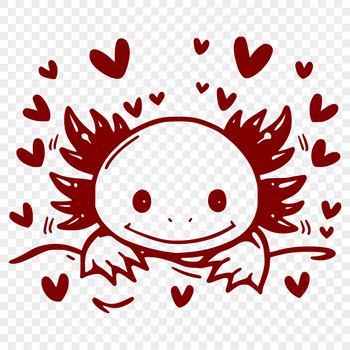 Axolotl head peeking out from behind a heart symbol.
