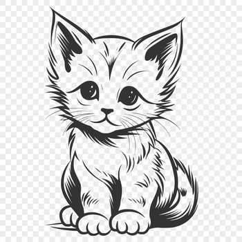 A cute cartoon kitten sitting on its haunches with full body illustration.