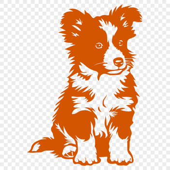 A full-body illustration of a Shetland sheepdog sitting in a calm pose.