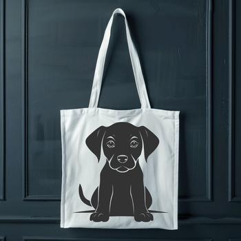 A realistic illustration of a sitting Labrador Retriever in full body view.