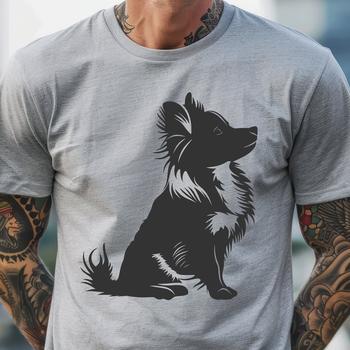 A full-body portrait of a sitting Shetland sheepdog breed dog, suitable for vector art and clip art designs.