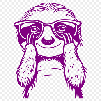 A sloth wearing glasses in a relaxed position, depicted as a vector illustration.
