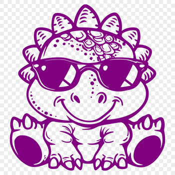 A baby dinosaur wearing sunglasses in a fun prehistoric setting.