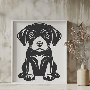 Illustrated representation of a sitting Labrador Retriever, depicted in a simple vector style.