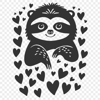 A cute sloth's head with heart motifs, illustrated as vector art.