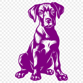 Close-up vector illustration of a full-body Doberman Pinscher sitting on its hind legs.