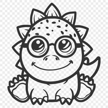 A cute baby dinosaur standing upright on its hind legs, wearing a pair of glasses.