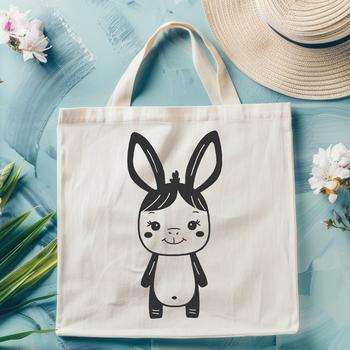 A standing full-body illustration of a cute donkey in simple vector design.