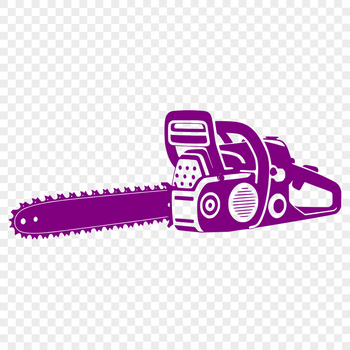 A diagram of a chainsaw tool with cut-out design elements.
