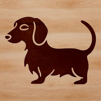A simple line drawing of a standing dachshund dog.